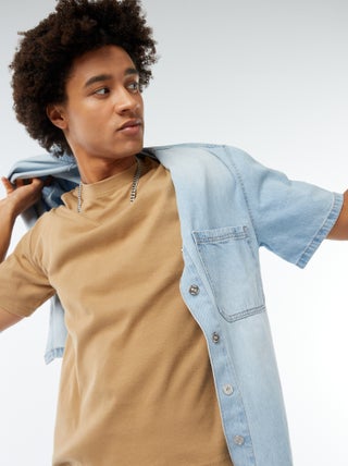 T-shirt de algodão com gola redonda