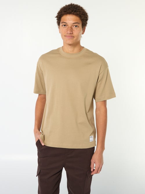 T-shirt de algodão com gola redonda - Kiabi