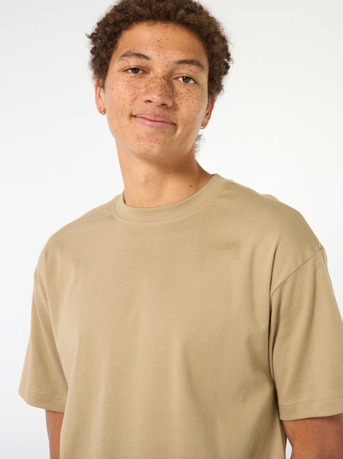 T-shirt de algodão com gola redonda - Kiabi