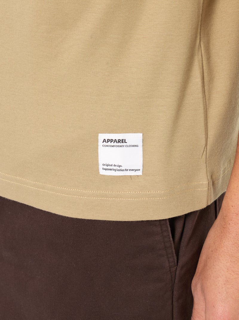 T-shirt de algodão com gola redonda Bege - Kiabi