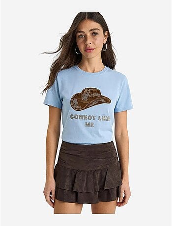 T-shirt de algodão com gola redonda bordada lucci