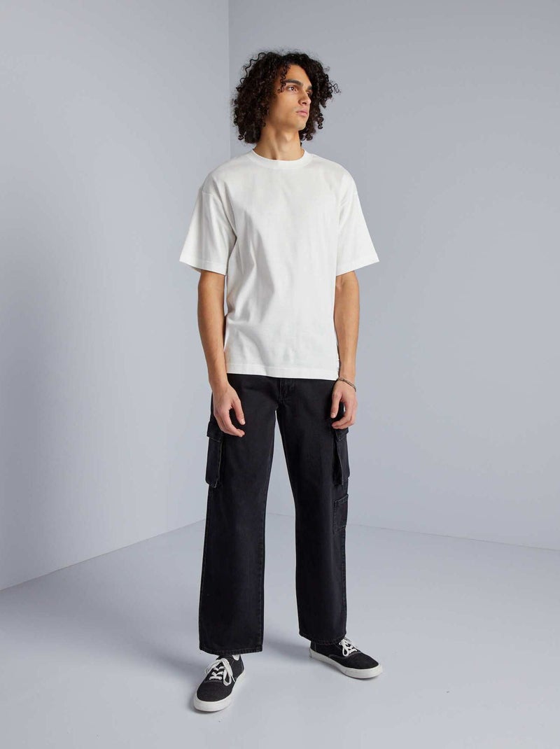 T-shirt de algodão com gola redonda Branco - Kiabi