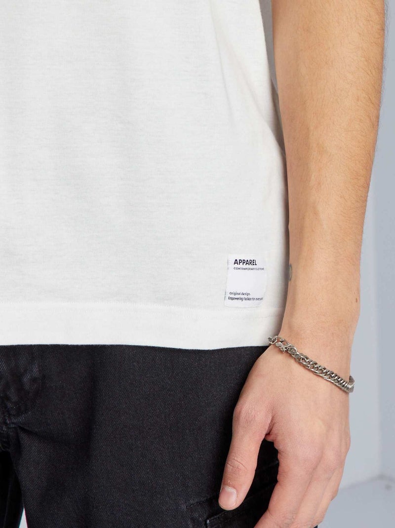 T-shirt de algodão com gola redonda Branco - Kiabi