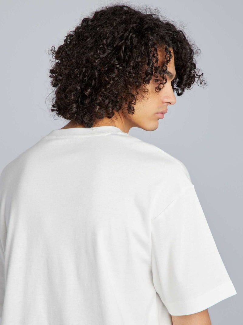 T-shirt de algodão com gola redonda Branco - Kiabi