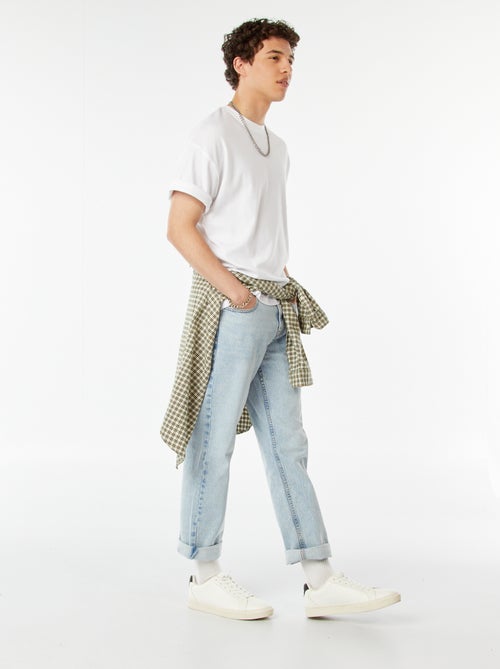 T-shirt de algodão com gola redonda - Kiabi