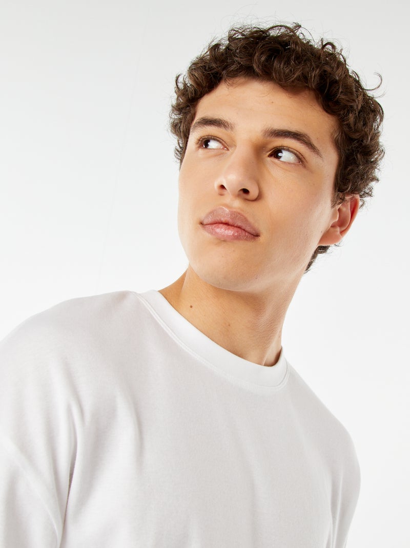 T-shirt de algodão com gola redonda Branco - Kiabi