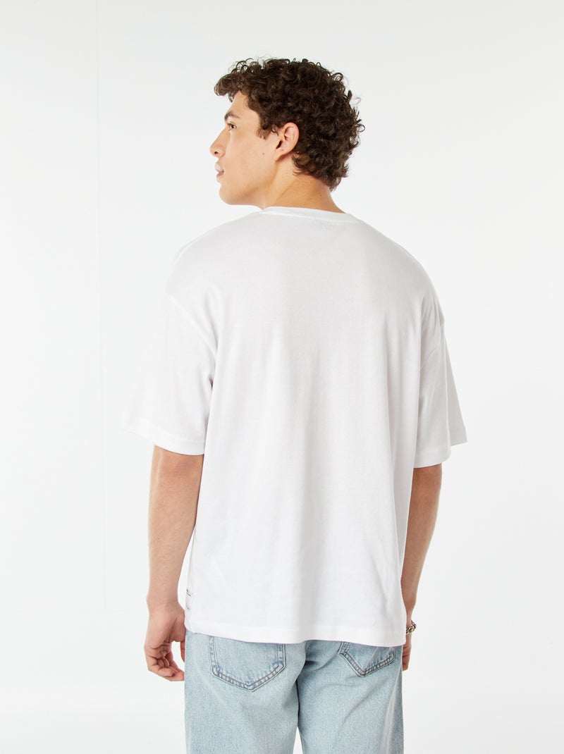 T-shirt de algodão com gola redonda Branco - Kiabi