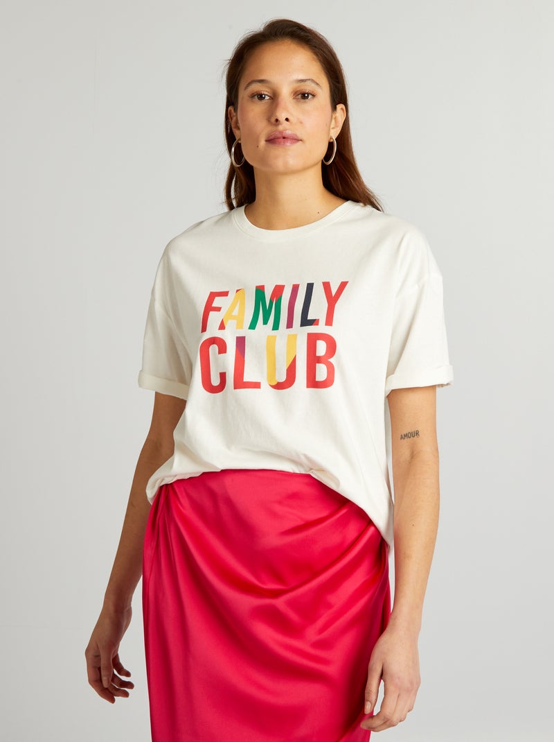T-shirt de algodão com gola redonda BRANCO - Kiabi
