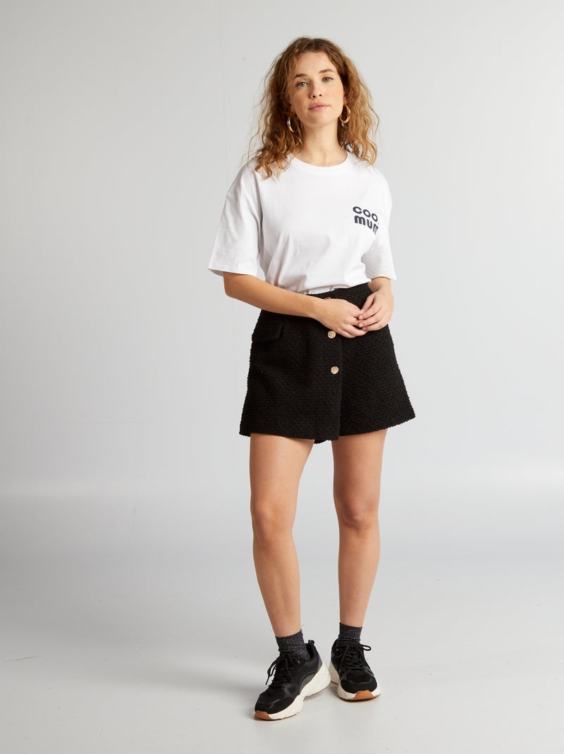 T-shirt de algodão com gola redonda BRANCO - Kiabi