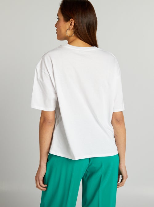 T-shirt de algodão com gola redonda - Kiabi