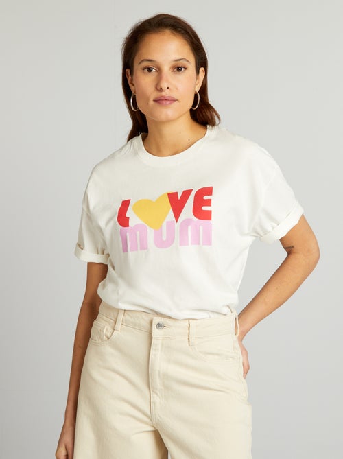 T-shirt de algodão com gola redonda - Kiabi