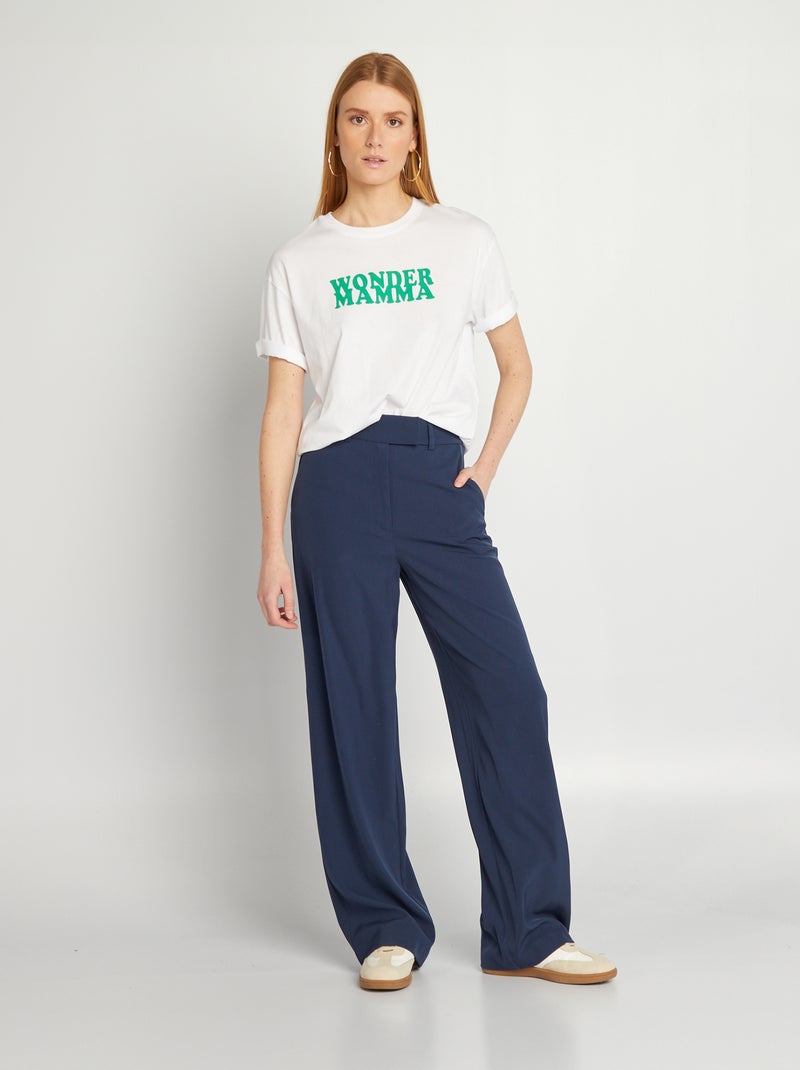 T-shirt de algodão com gola redonda BRANCO - Kiabi