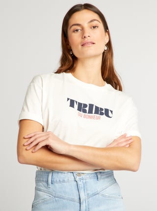 T-shirt de algodão com gola redonda