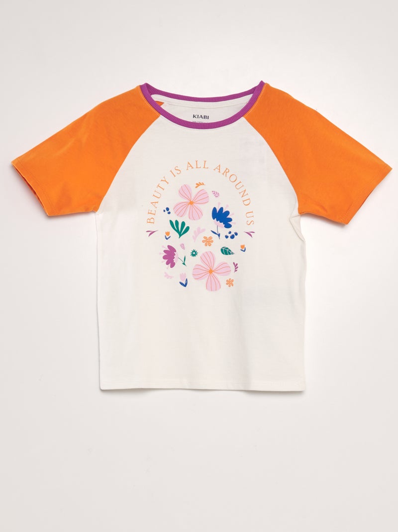 T-shirt de algodão com gola redonda BRANCO - Kiabi