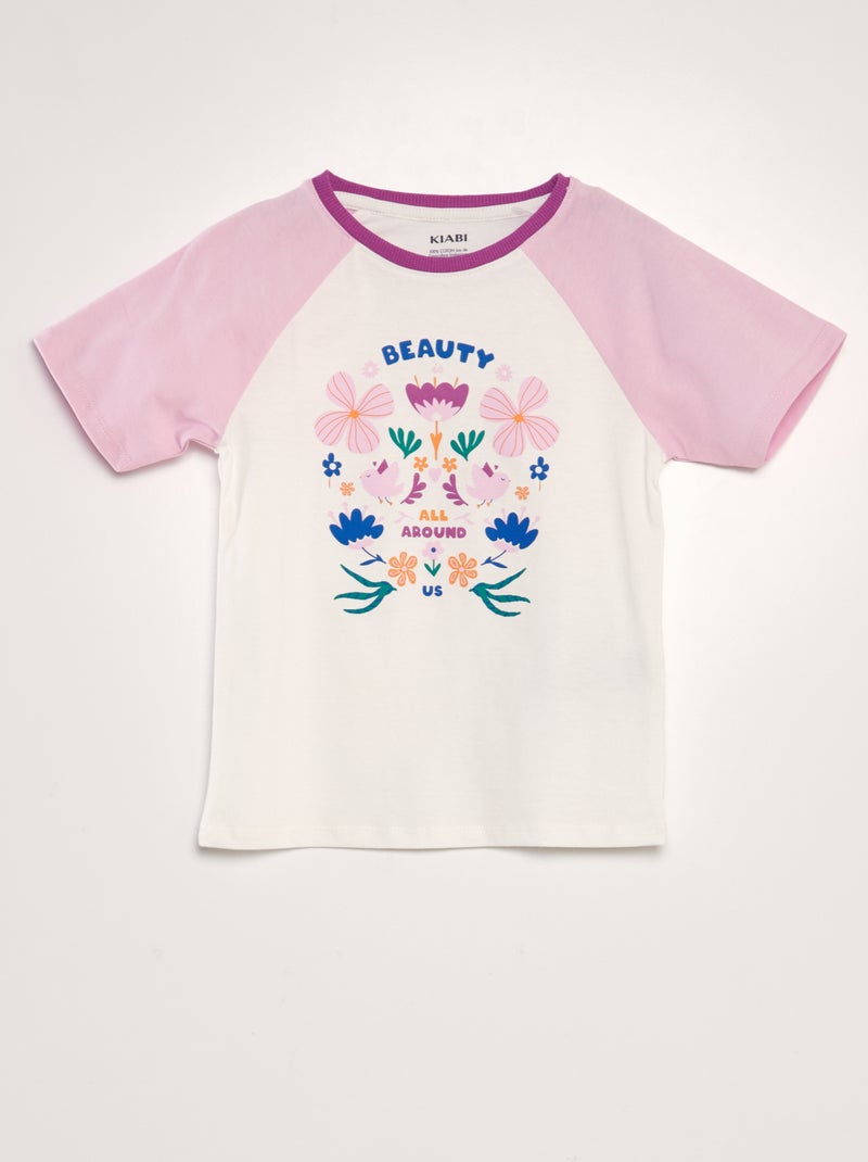 T-shirt de algodão com gola redonda BRANCO - Kiabi