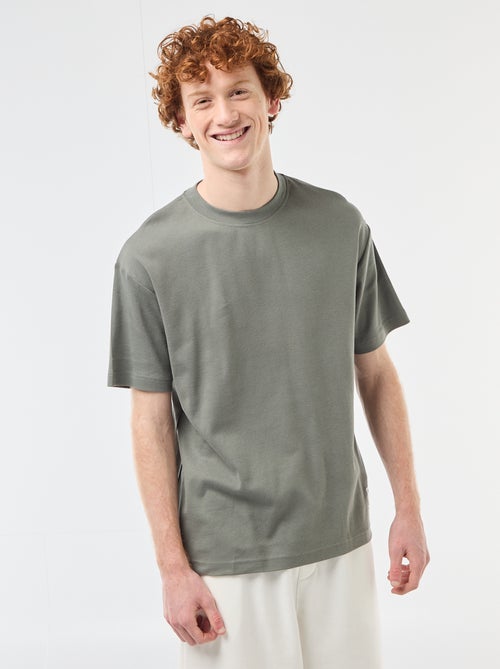 T-shirt de algodão com gola redonda - Kiabi