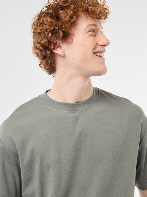 T-shirt de algodão com gola redonda - Kiabi