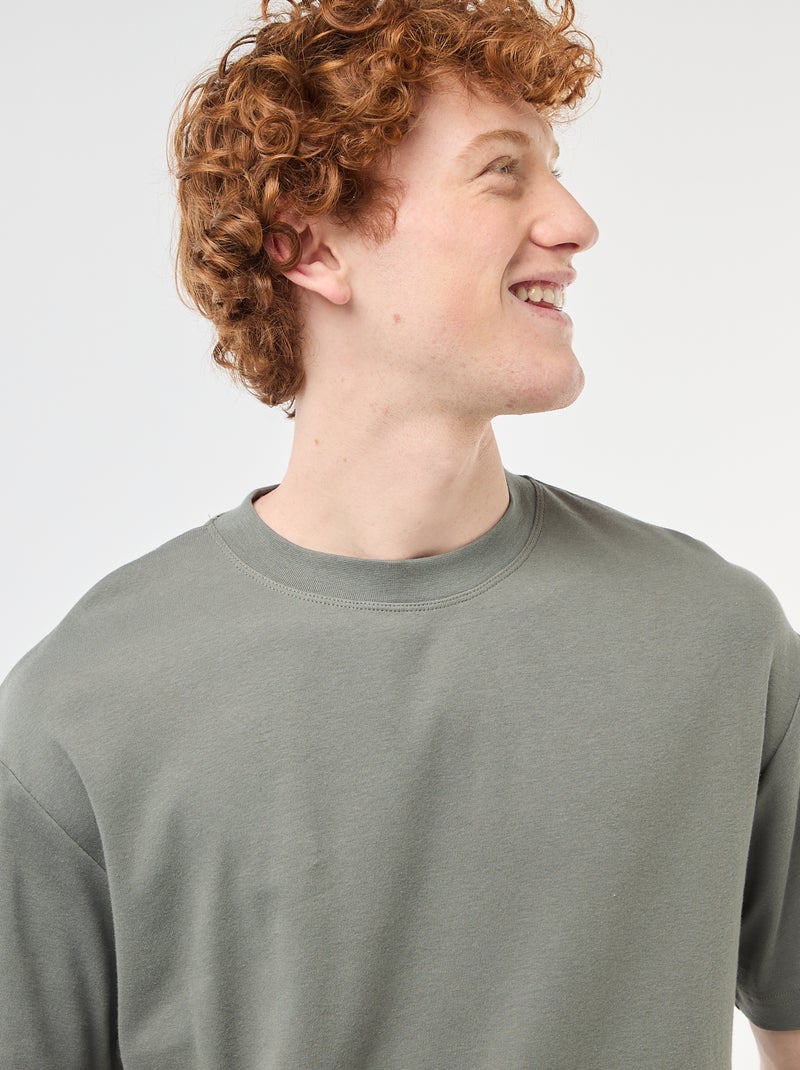 T-shirt de algodão com gola redonda Caqui - Kiabi