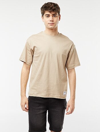 T-shirt de algodão com gola redonda