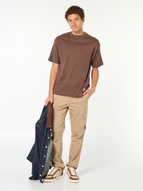 T-shirt de algodão com gola redonda - Kiabi