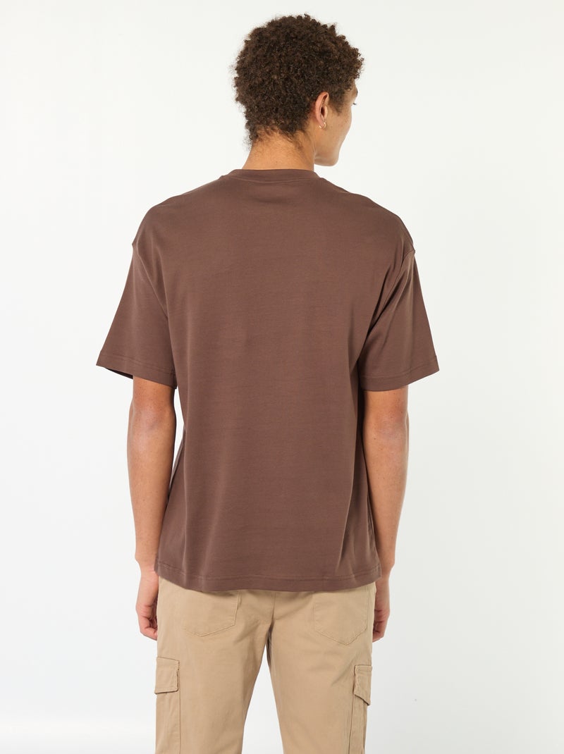 T-shirt de algodão com gola redonda Castanho - Kiabi