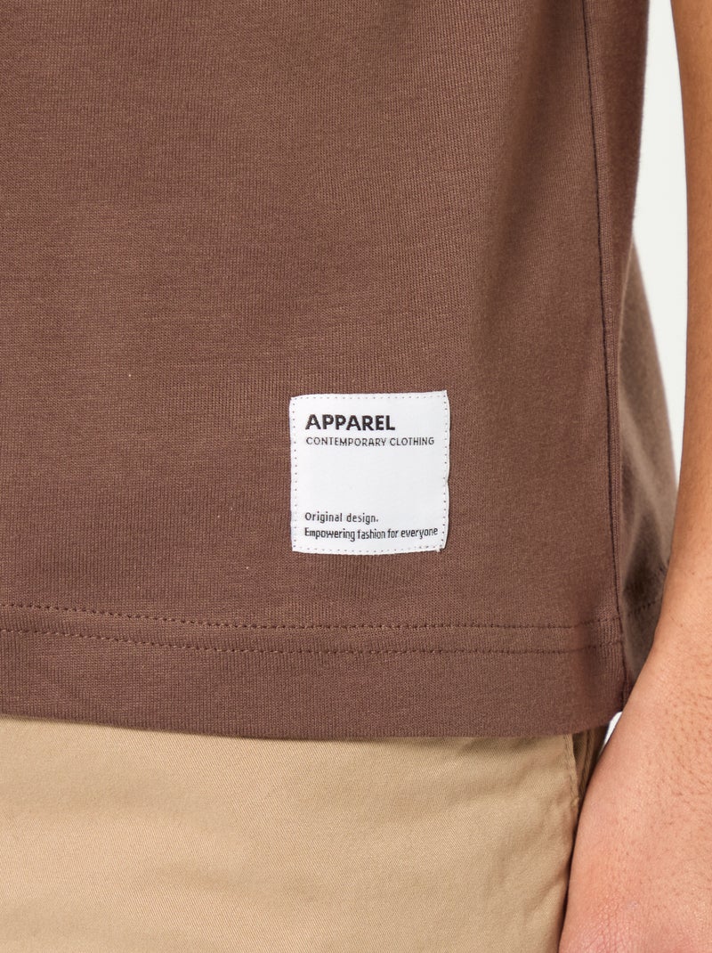 T-shirt de algodão com gola redonda Castanho - Kiabi