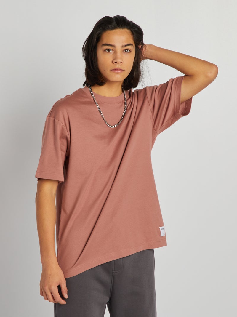 T-shirt de algodão com gola redonda CASTANHO - Kiabi