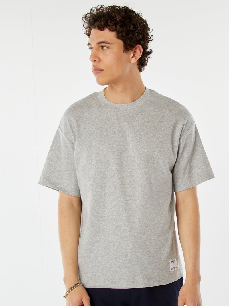 T-shirt de algodão com gola redonda CINZA - Kiabi