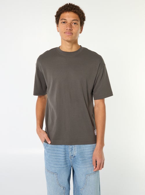 T-shirt de algodão com gola redonda - Kiabi