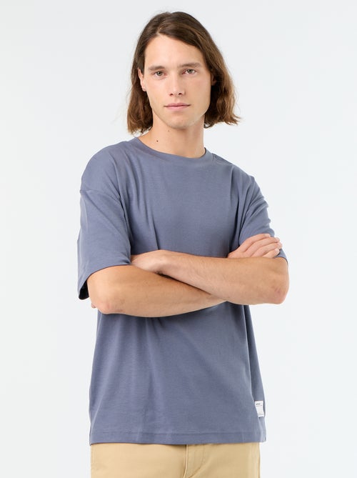 T-shirt de algodão com gola redonda - Kiabi