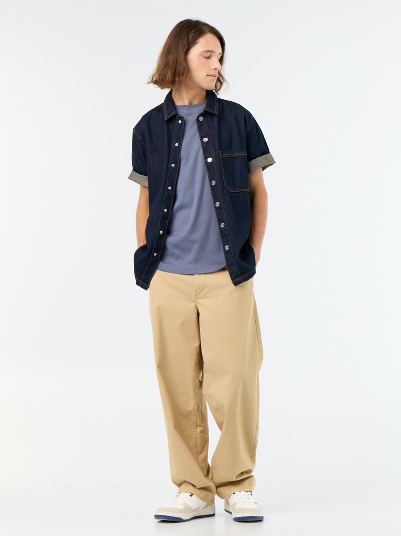 T-shirt de algodão com gola redonda Cinza - Kiabi