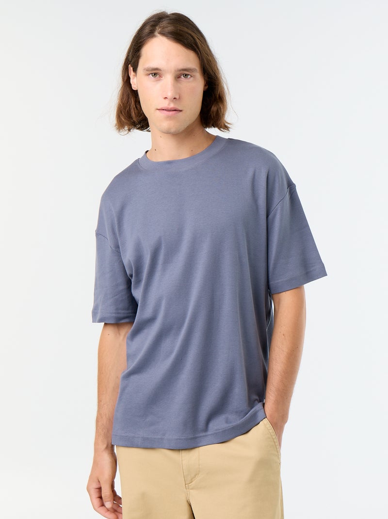 T-shirt de algodão com gola redonda Cinza - Kiabi