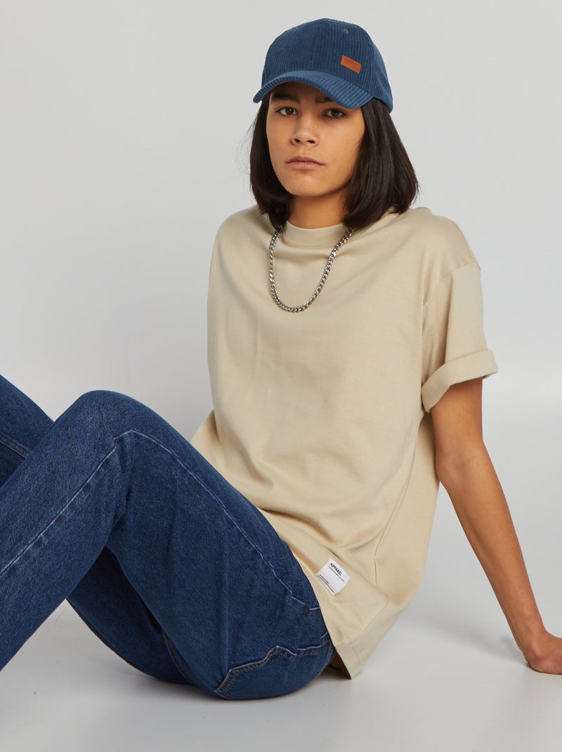 T-shirt de algodão com gola redonda CINZA - Kiabi