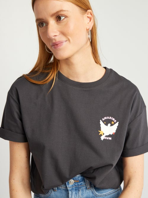 T-shirt de algodão com gola redonda - Kiabi