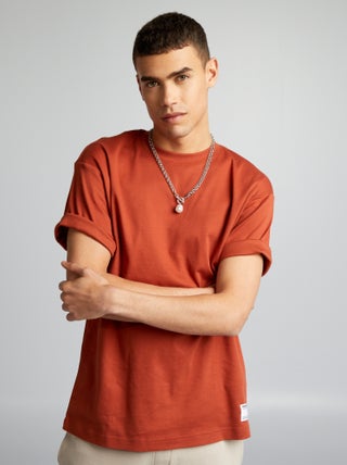 T-shirt de algodão com gola redonda