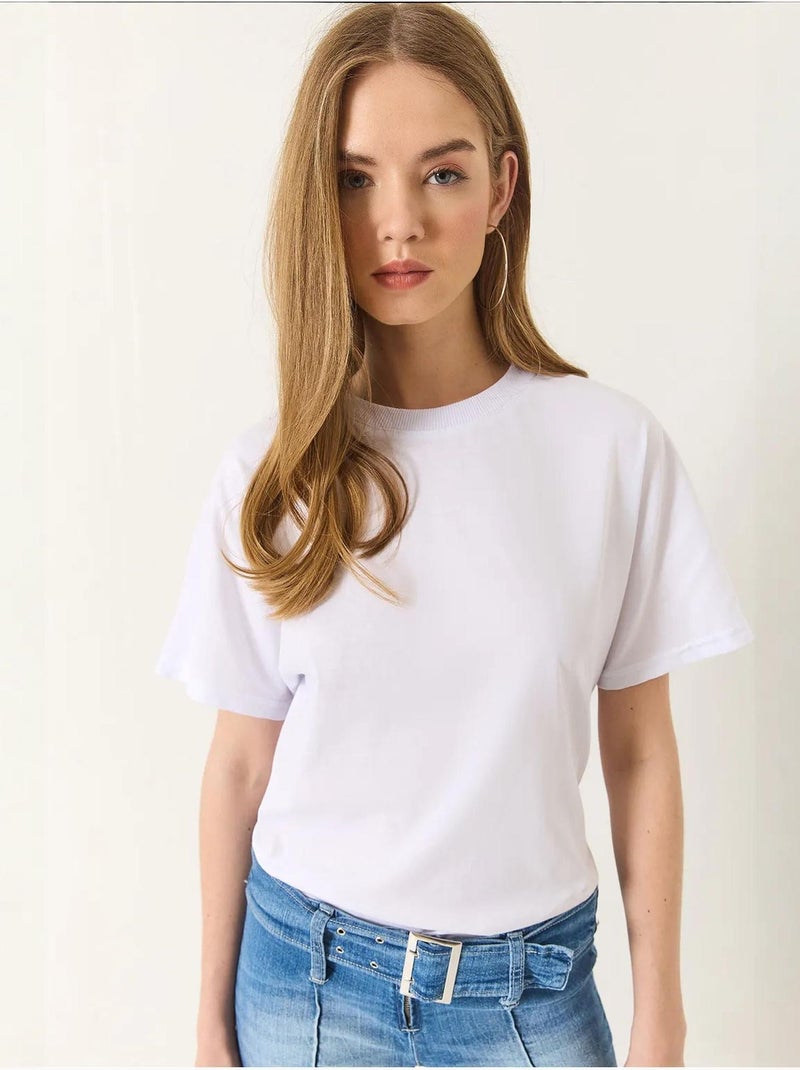 T-shirt de algodão com gola redonda lucci Branco - Kiabi