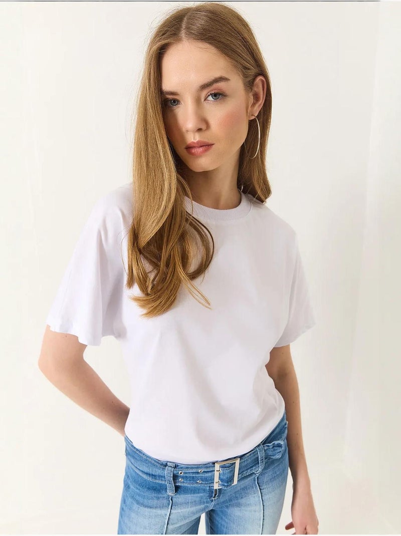 T-shirt de algodão com gola redonda lucci Branco - Kiabi