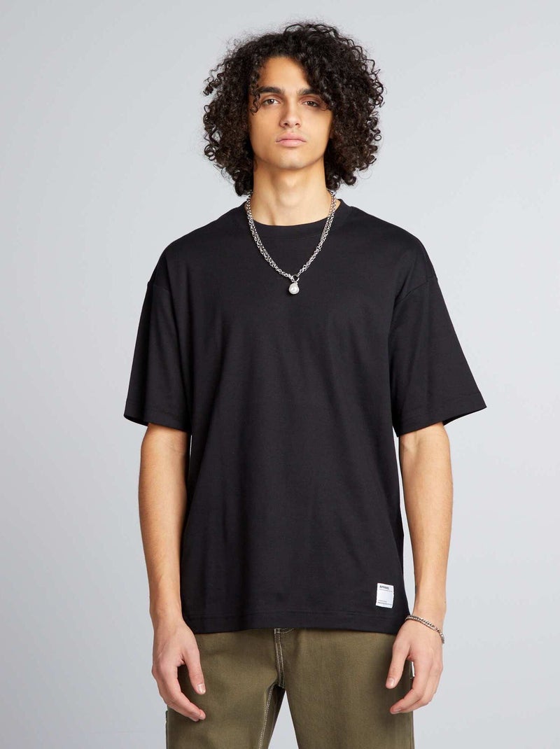 T-shirt de algodão com gola redonda Preto - Kiabi