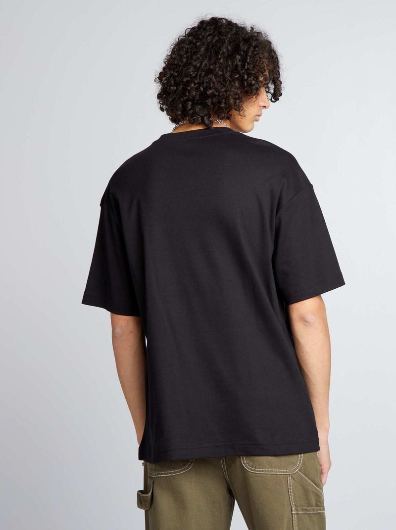 T-shirt de algodão com gola redonda Preto - Kiabi