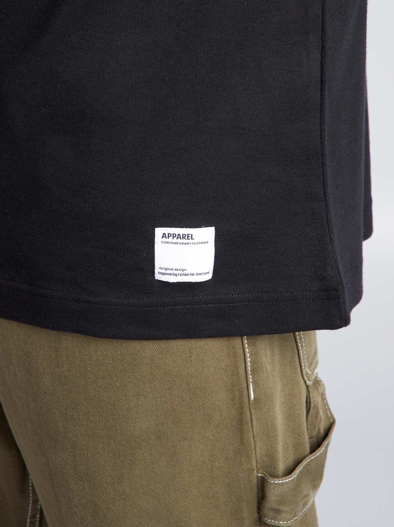 T-shirt de algodão com gola redonda Preto - Kiabi