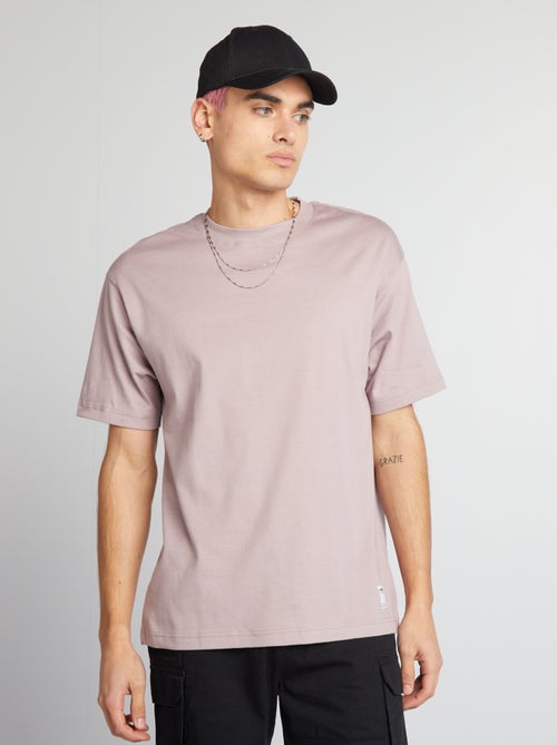 T-shirt de algodão com gola redonda - Kiabi