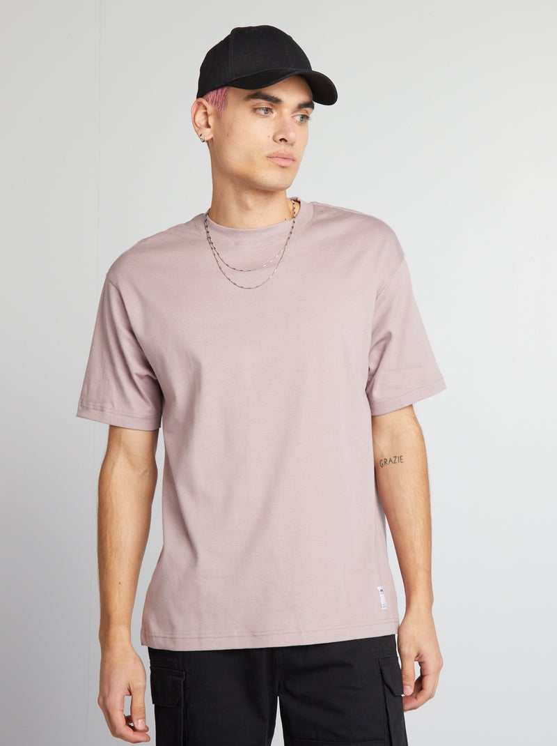 T-shirt de algodão com gola redonda ROSA - Kiabi
