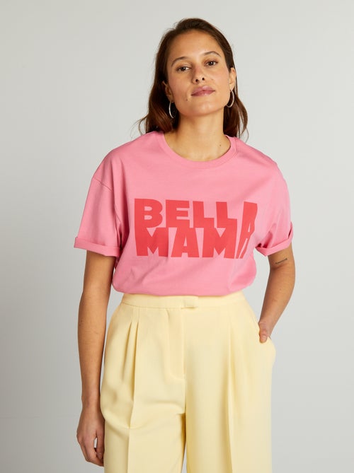 T-shirt de algodão com gola redonda - Kiabi