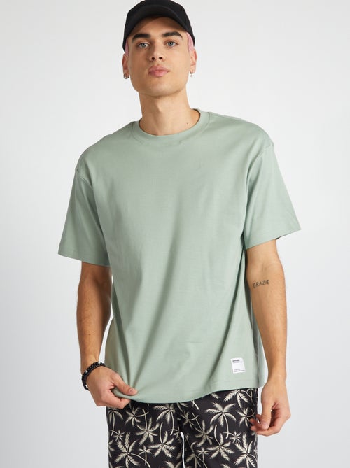 T-shirt de algodão com gola redonda - Kiabi