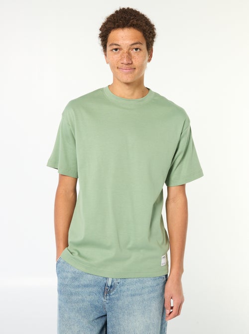 T-shirt de algodão com gola redonda - Kiabi