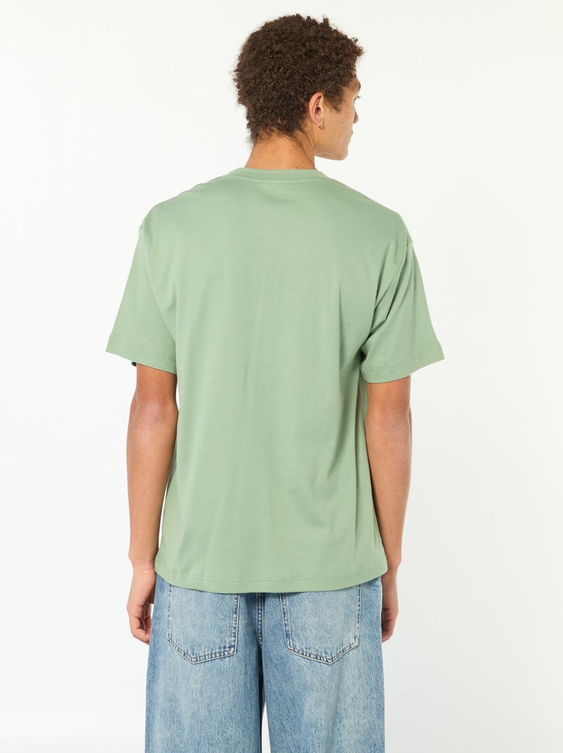 T-shirt de algodão com gola redonda Verde - Kiabi