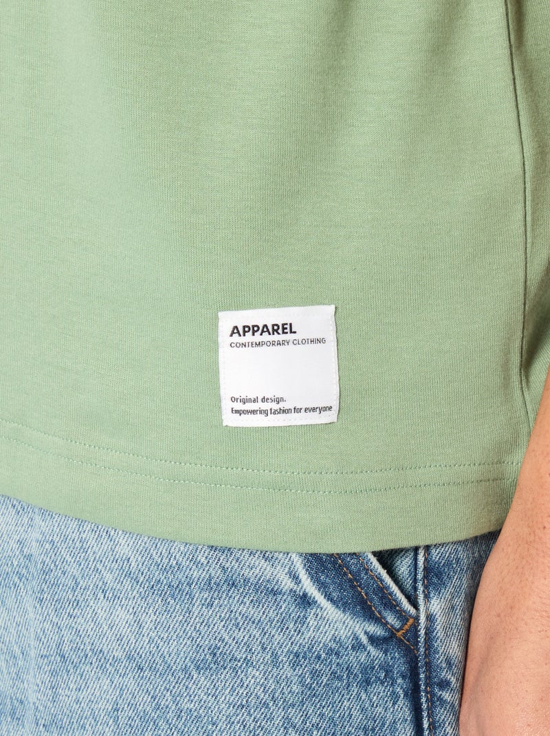 T-shirt de algodão com gola redonda Verde - Kiabi