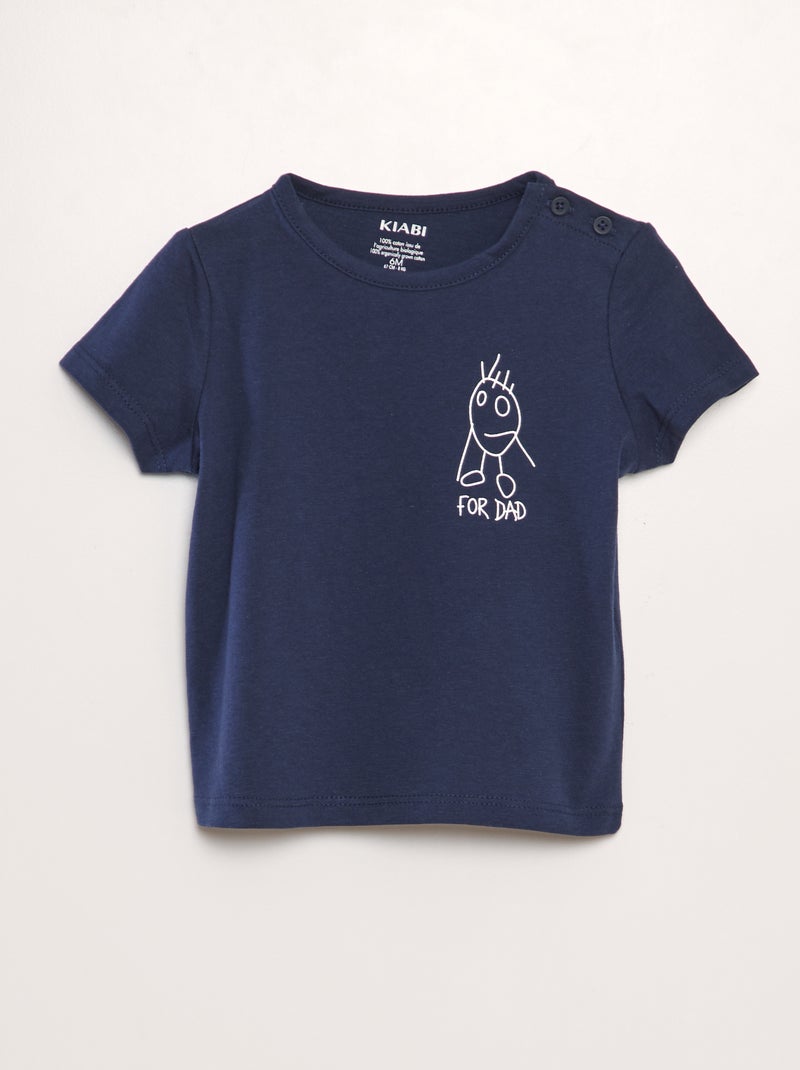 T-shirt de algodão com mensagem AZUL - Kiabi