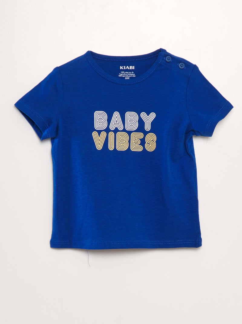 T-shirt de algodão com mensagem AZUL - Kiabi