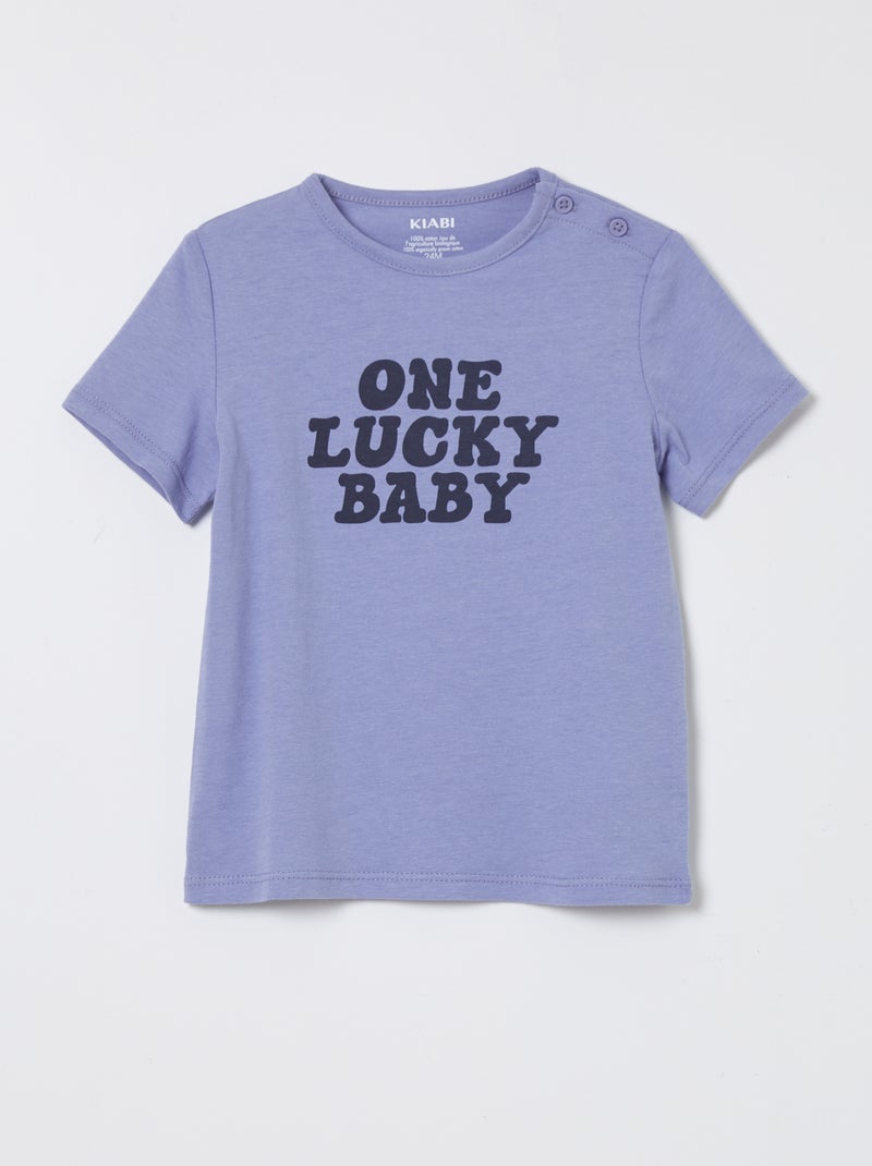 T-shirt de algodão com mensagem AZUL - Kiabi
